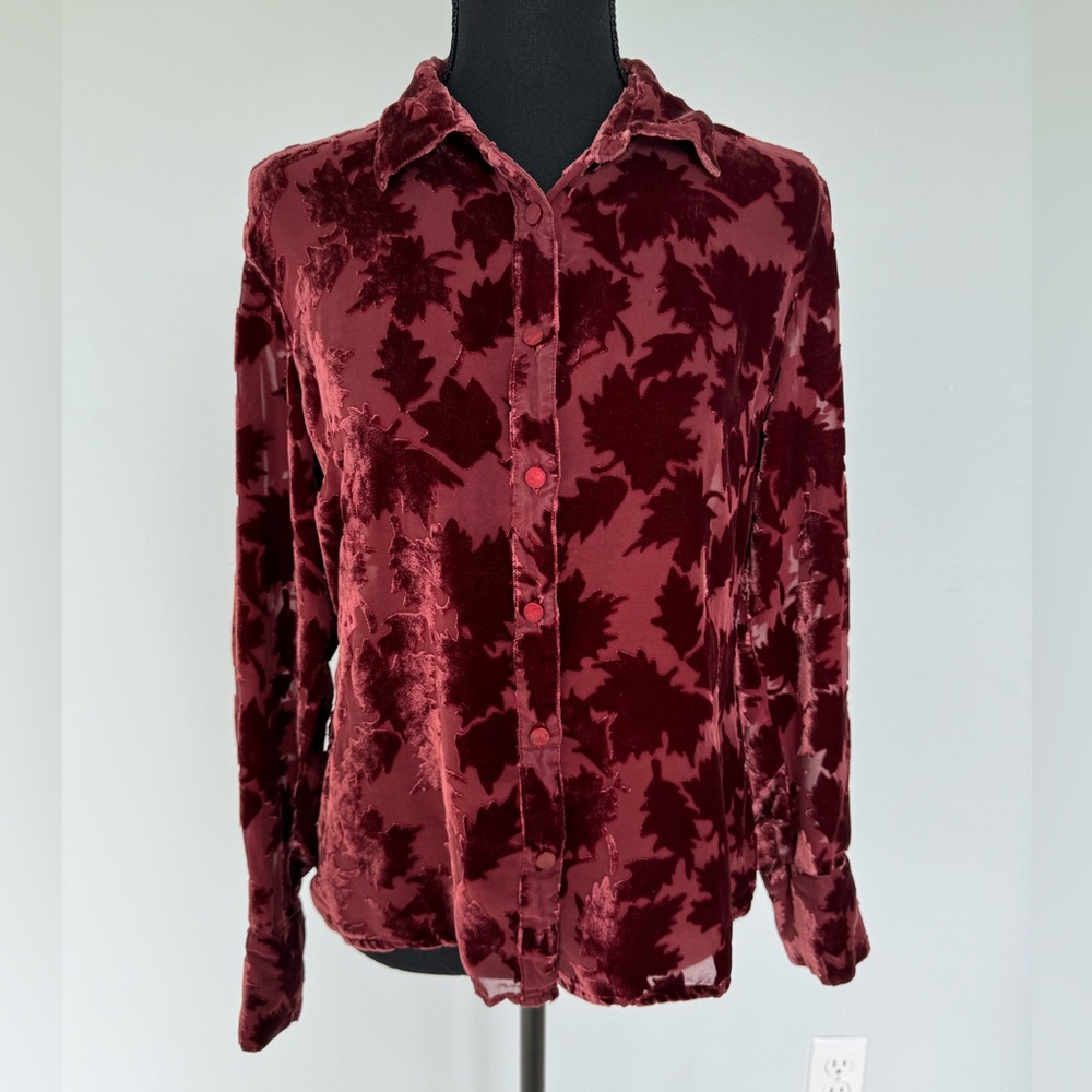 Velvet Maroon Blouse with Leaf Pattern